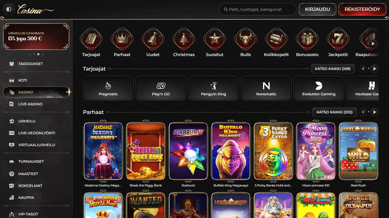 Casina Casino casino games interface on desktop
