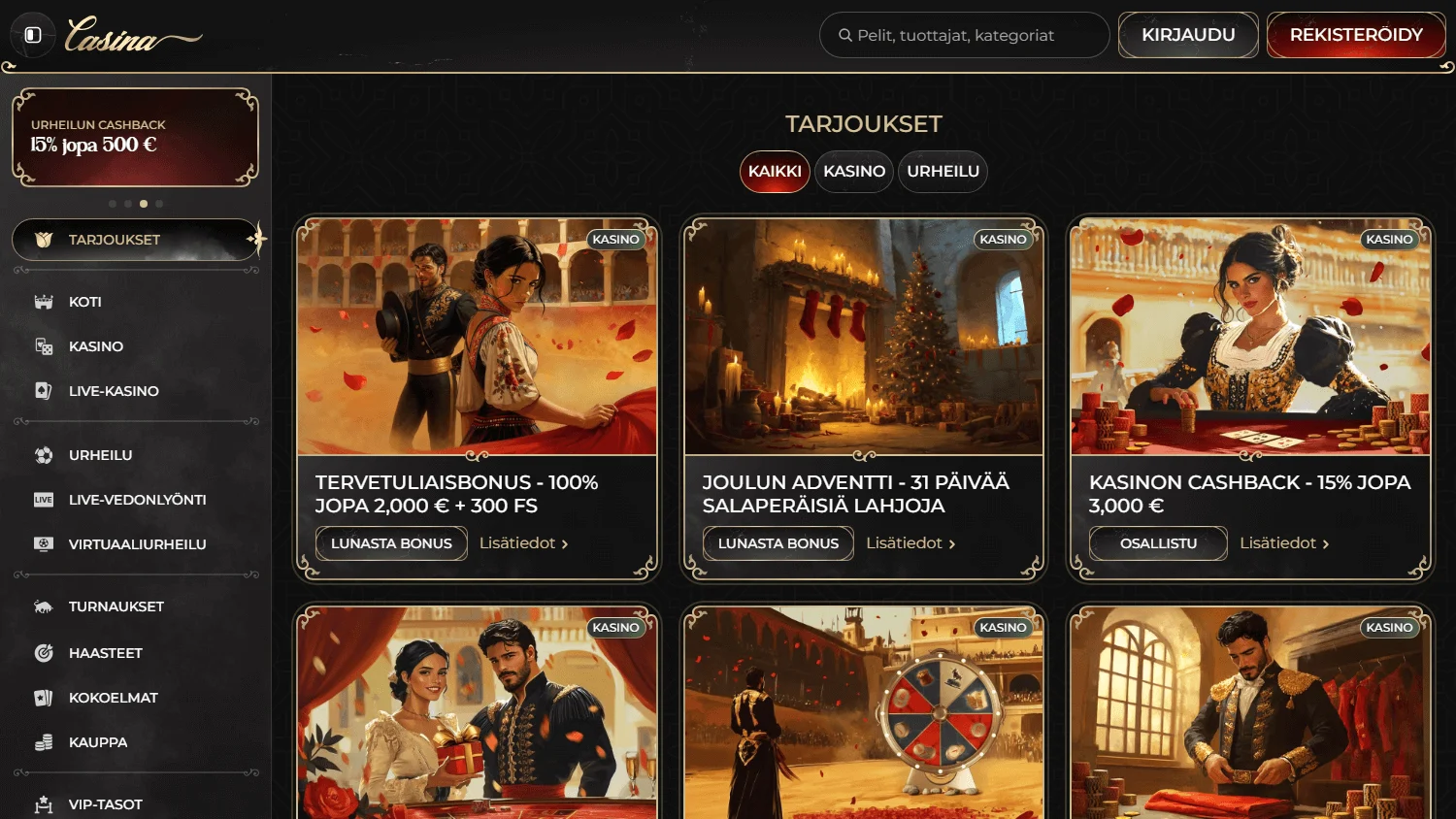 Casina Casino promotions interface on desktop