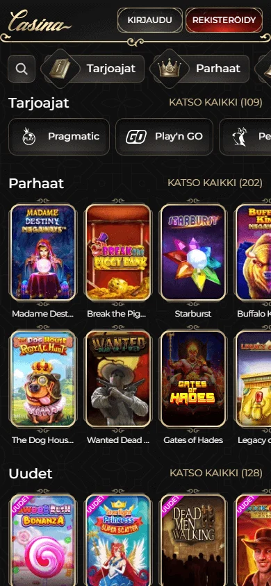 Casina Casino casino games interface on a mobile browser