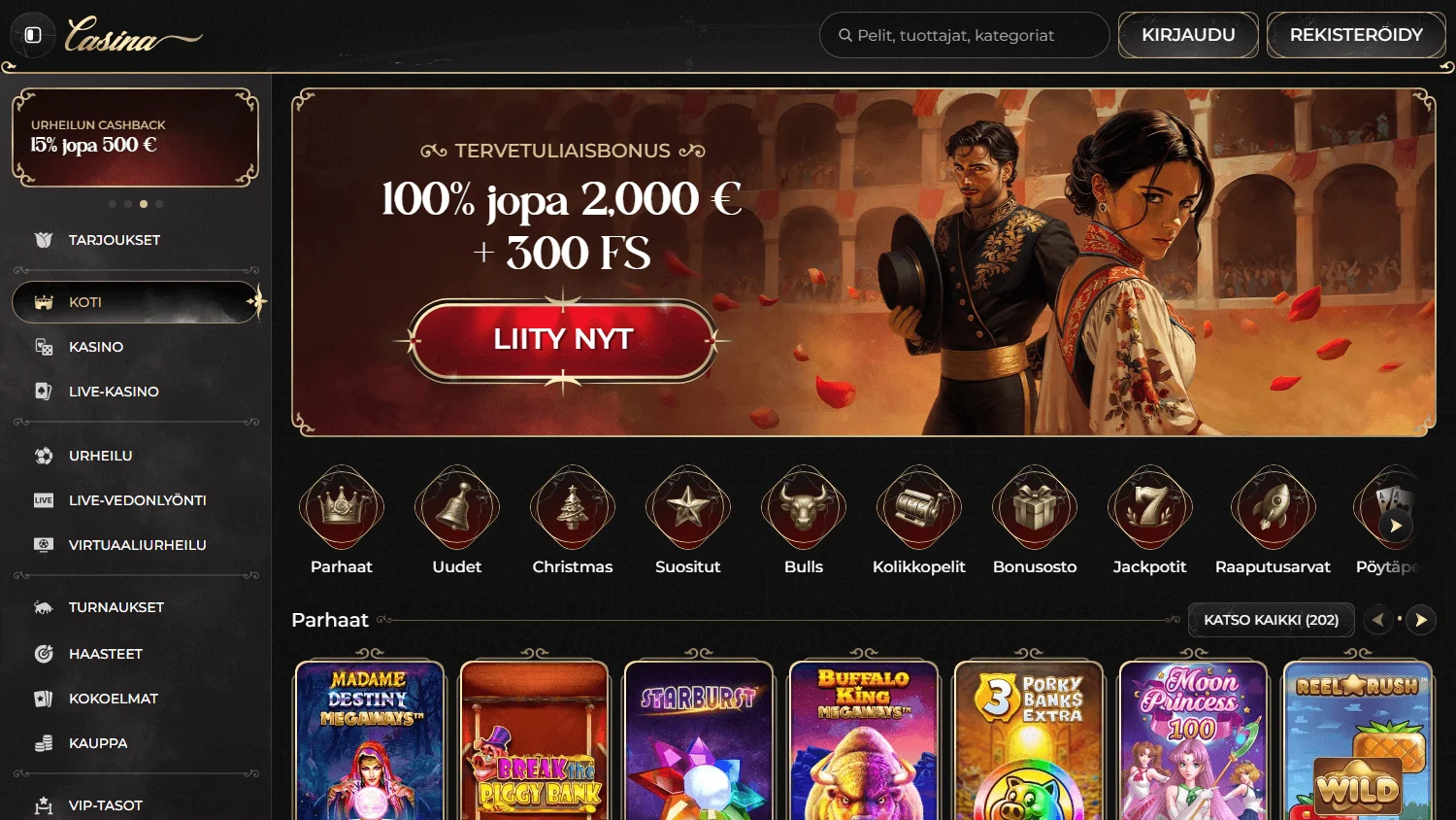 Casina Casino home interface on desktop